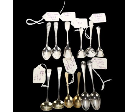 A group of Antique silver spoons, including 18th century shovel salt spoons, Irish Fiddle shovel, etc, 6.8oz totalLot sold as