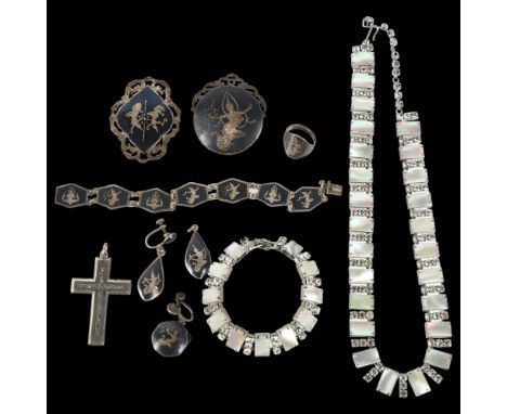Various jewellery, including Siam sterling silver set, cross pendant, etcLot sold as seen unless specific item(s) requested 