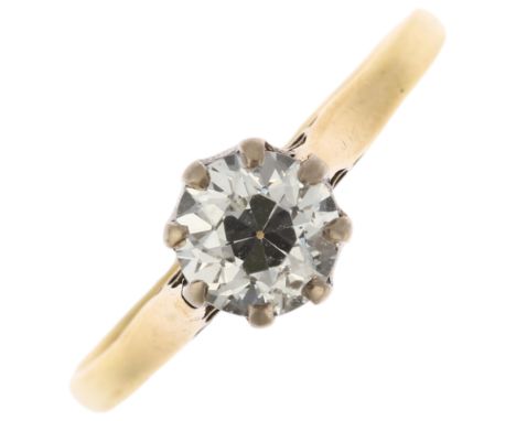 An 18ct gold 0.75ct solitaire diamond ring, claw set with old European-cut diamond, colour approx I/J, clarity approx SI2/SI3