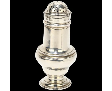 A George III silver muffineer sugar caster, John Lamber, London 1764, 10.5cm, 2.1ozNo damage or repair, only light surface we