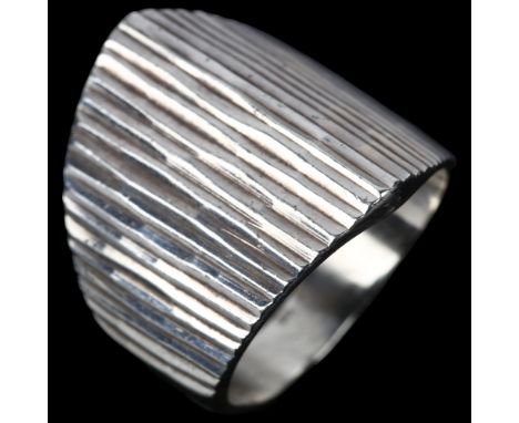 MEXART/THOMAS LUND - a Danish modernist sterling silver dress ring, pyramid form with ridged decoration, setting height 22mm,