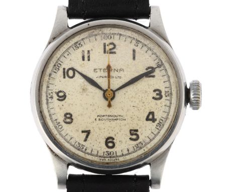 ETERNA - a Vintage stainless steel mechanical wristwatch, circa 1960s, silvered dial with Arabic numerals, leaf hands, sweep 