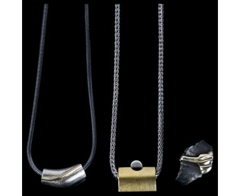 Various Danish sterling silver jewellery, makers include Gifa, comprising 2 pendant necklaces, and 1 ring, largest necklace 4