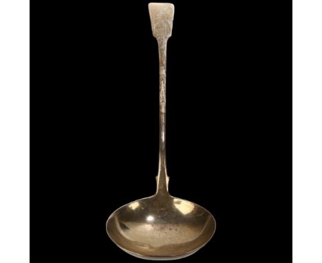A George III silver Fiddle pattern soup ladle, indistinct maker, London 1808, 32cm, 5.1ozNo damage or repair, only general su