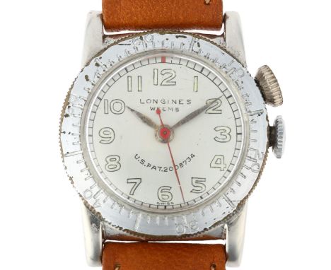 LONGINES - a stainless steel Weems Pilot's mechanical wristwatch, circa 1930s, silvered dial with luminous Arabic numerals, l