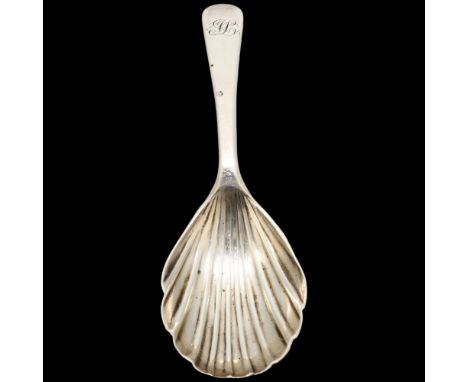 A George III silver tea caddy spoon, Sarah & John William Blake, London 1816, Old English pattern with shell bowl, 9.5cmNo da