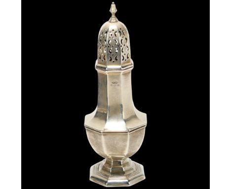A George VI silver baluster sugar caster, Elkington & Co, Birmingham 1938, 19cm, 4.5ozNo damage or repair, only light surface