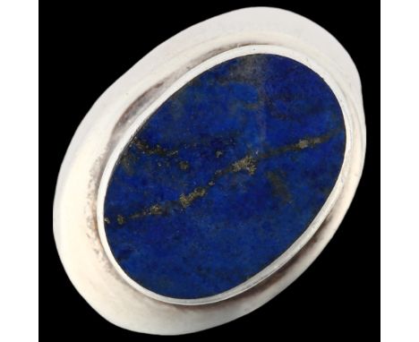 GIFA - a Danish modernist sterling silver and lapis lazuli abstract ring, setting height 15.9mm, size M, 6.5gNo damage or rep