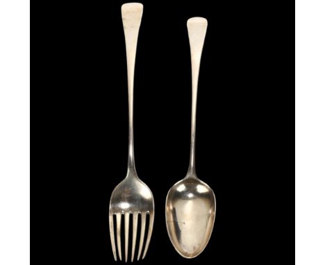 2 pieces of 18th century silver Old English pattern flatware, comprising fork, by Thomas Northcote, London 1785, and spoon, m