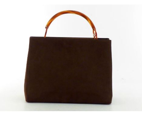 A vintage Christian dior suede handbag with resin handle, labelled inside Christian Dior, Paris Serial# MU 0968 Made in Italy