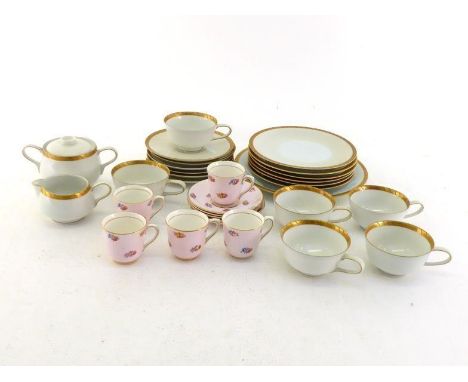 A Rosenthal ceramic teaset comprising six each cups, saucers, plates, a cake plate, milk jug and covered sugar bowl, all whit