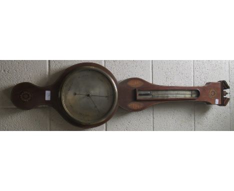 An inlaid mahogany banjo barometer, 97cm (h) 