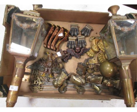 A pair of carriage lamps together with furniture and clock mounts 