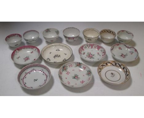 Seven New Hall tea bowls and saucers (14) 