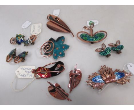 A quantity of Renoir Matisse and other, copper and enamel jewellery to include patterns such as 'Artist Palette' clip earring