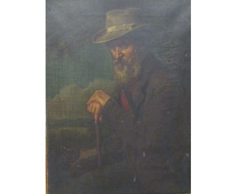 A 19th century English School portrait of a shepherd and dog, oil on canvas, framed 