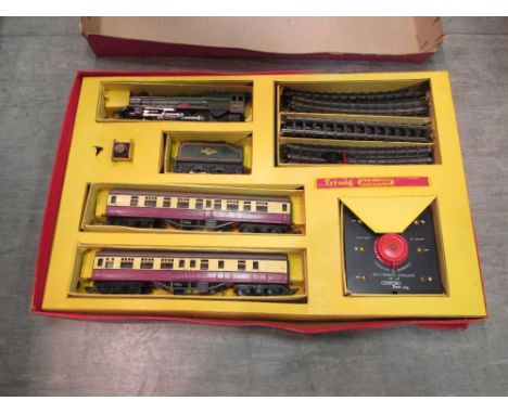 A Triang R3B 00 gauge train set, boxed, together with a quantity of other carriages, track, buildings and a group of Thomas t