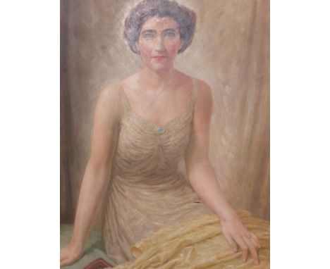 Newbury Trant (British, 20th Century) - Portrait of Mrs Sybil Maud Eden (nee Fabian) in evening dress, 1944, signed lower rig