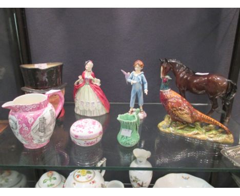 A Royal Doulton model of 'Sibell', a Doulton John Peel character jug, a Sunderland lustre jug and other Doulton, Beswick and 