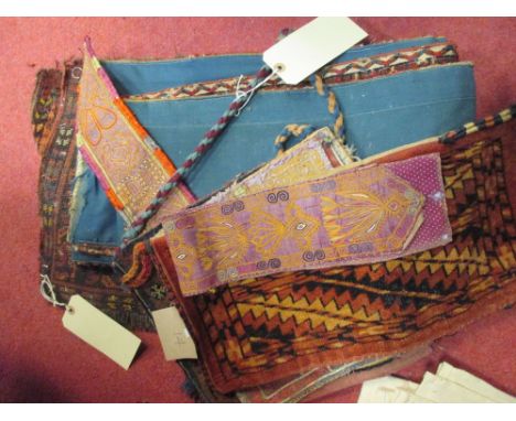 Belouchi and other carpet panels, a bag and four embroidered panels (9) 