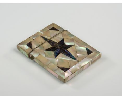 A 19th century mother-of-pearl card case, the rectangular case veneered in mother-of-pearl with an abalone star and spandrels