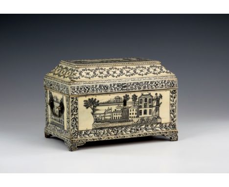 An extremely rare Anglo-Indian ivory and penwork apothecary's chest, Vizagapatam, c.1780, the ivory veneered on a sandalwood 