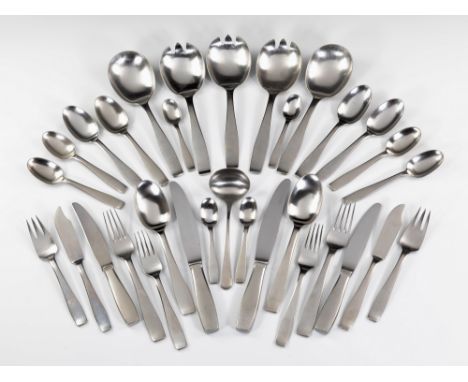 A Georg Jensen stainless steel Plata flatware service, designed by Harald Nielsen in 1941, marked 'GEORG JENSEN STAINLESS DEN