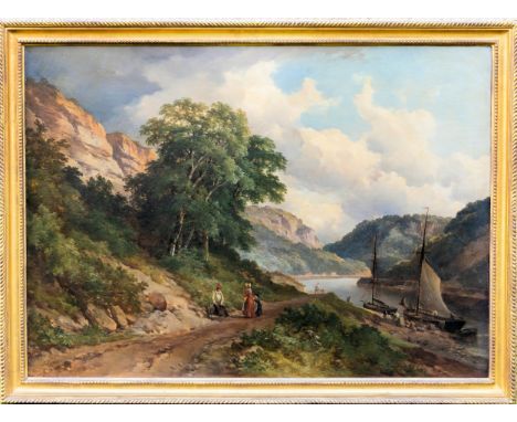 John Syer, R.I. (British, 1815-1885), Figures on a track by the Avon Gorge with ships , oil on canvas, signed, 'J. Syer' lowe