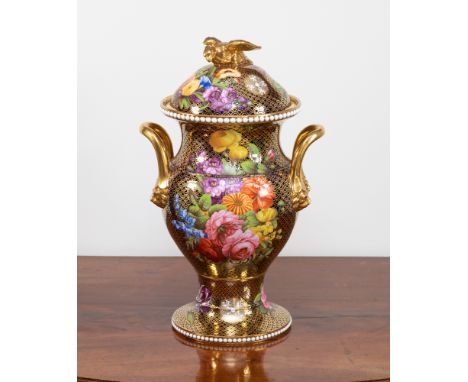 A Spode dark blue and gilt scale pattern two handled baluster vase and cover, early 19th century, with iron red Spode mark, N