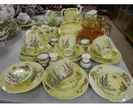 Paragon part teaset, a Crown Staffs enamel decorated part tea and breakfast set with eggcups, five Coalport china eggcups and