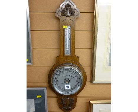 Oak framed aneroid banjo barometer