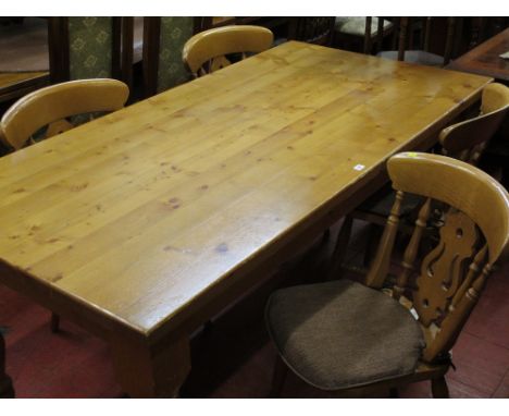 Large pine dining table dining with four Viola style pine chairs, 183 x 91 cms