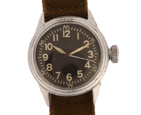 ELGIN - an American Second World War Period stainless steel military issue Type A-11 mechanical wristwatch, circa 1940s, blac