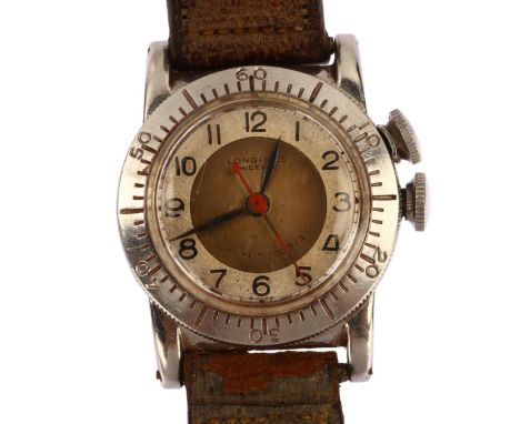 LONGINES/WEEMS - an American Second World War Period stainless steel pilot's mechanical wristwatch, circa 1940s, silvered dia