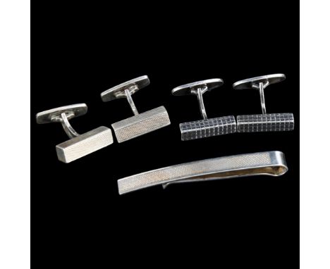 Various Danish sterling silver dress jewellery, comprising 2 pairs of block cufflinks, and 1 tie clip, makers include Axel Ho