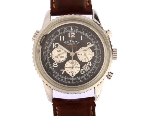 ROTARY - a stainless steel Chronospeed quartz wristwatch, ref. GS03351/19, black dial with luminous Arabic numerals, 3 subsid