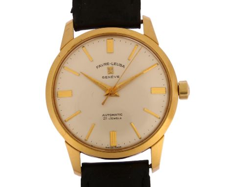 FAVRE-LEUBA - a gold plated stainless steel Geneve automatic wristwatch, ref. 63022, silvered dial with gilt baton hour marke