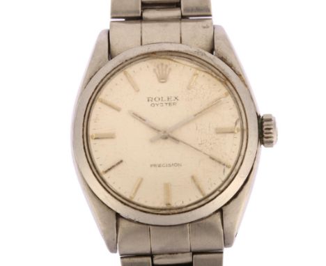 ROLEX - a stainless steel Oyster Precision mechanical bracelet watch, ref. 6427, circa 1968, silvered dial with baton hour ma
