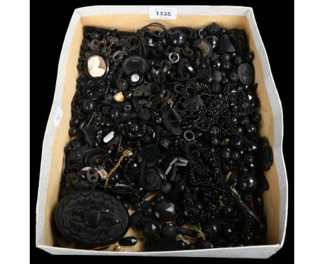 A large quantity of jet vulcanite plastic and other jewellery, including cameo, buckle, anchor pendant etcLot sold as seen un