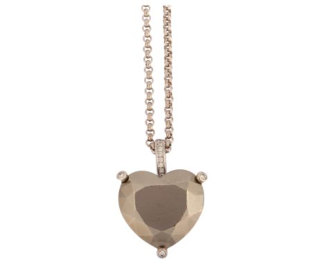 CHOPARD - an 18ct gold hematite and diamond heart pendant necklace, set with modern round brilliant-cut diamonds, on original