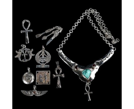 Various Egyptian silver jewellery, including Ankh cross pendant necklace etc, 89g totalLot sold as seen unless specific item(