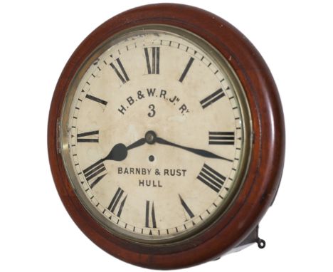 Hull & Barnsley and West Riding Joint Railway 12in dial mahogany cased railway clock with a chain driven English fusee moveme