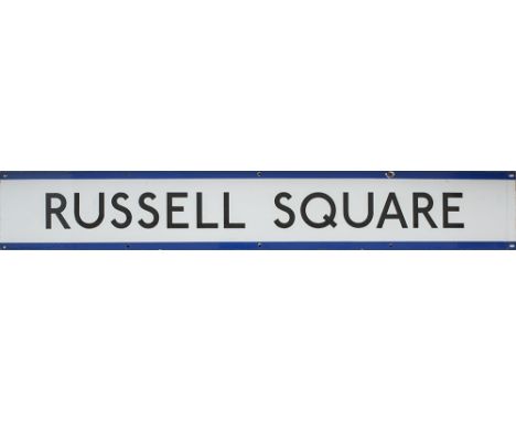 London Transport Underground enamel frieze sign RUSSELL SQUARE. Measures 59in x 9in and is in very good condition.