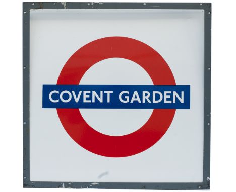 London Transport Underground enamel target/ bullseye sign COVENT GARDEN complete with rectangular aluminium frame. In excelle