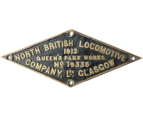 Worksplate NORTH BRITISH LOCOMOTIVE COMPANY LTD GLASGOW QUEENS PARK WORKS No 19335 1912 ex Caminhos de Ferro Estado Minho e D
