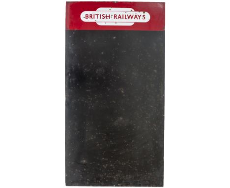 BR(M) enamel poster board BRITISH RAILWAYS in totem at the top. Measures 48in x 26in and is in good condition with a few smal