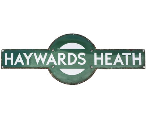Southern Railway enamel target sign HAYWARDS HEATH from the former London Brighton and South Coast Railway station between Br