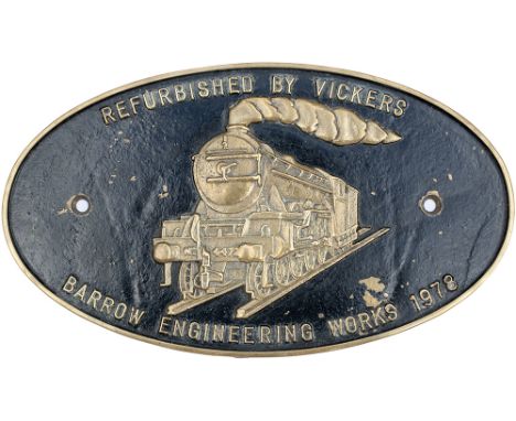 Flying Scotsman rebuild plate as fitted to the Driver's (left hand side) cabside of Flying Scotsman in 1978 following a major