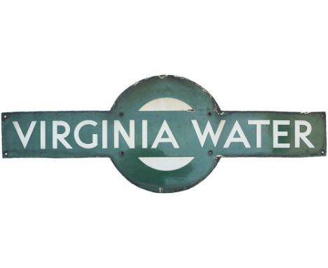 Southern Railway enamel target sign VIRGINIA WATER from the former London and South Western Railway station between Staines a