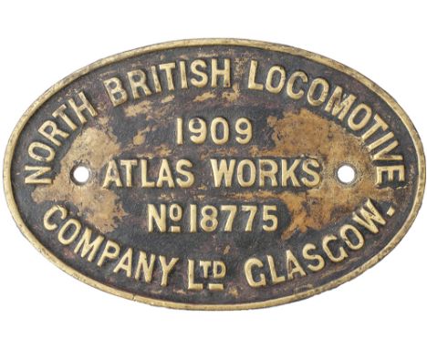 Worksplate NORTH BRITISH LOCOMOTIVE COMPANY LTD GLASGOW ATLAS WORKS No 18775 1909 ex 4-6-0 Built for the Medina Del Campo Rly